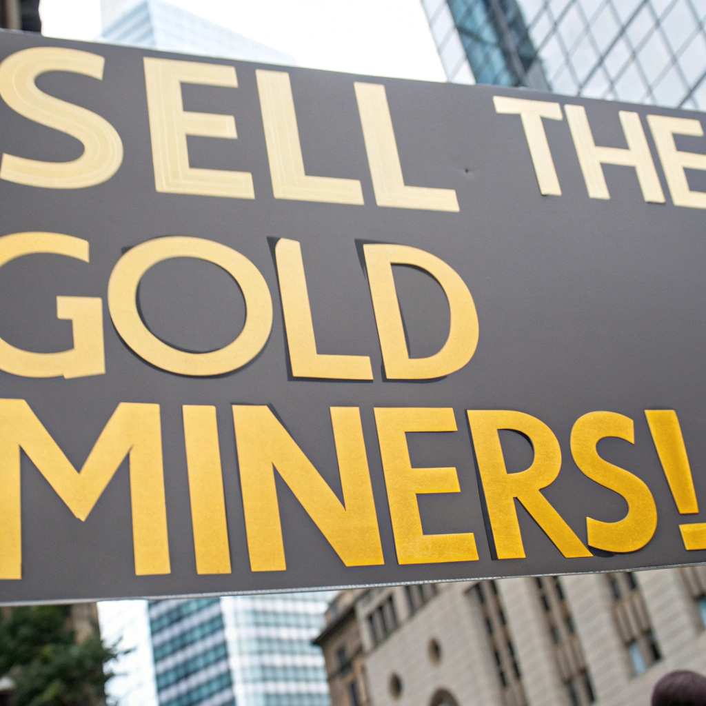 AI generated image by Red Panda AI: "SELL the Gold Miners!"