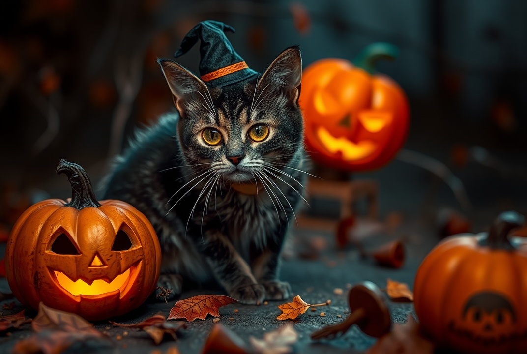 AI generated image by FLUX.1-schnell: Halloween cat