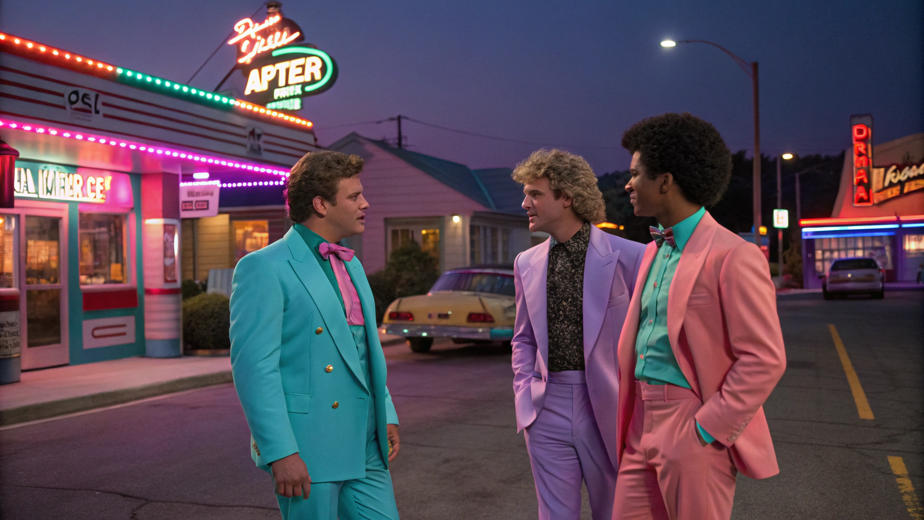 AI generated image by Red Panda AI: 1980s sitcom "Deer After Dark" about Deerk in Washington County, Nebraska, style of miami vice