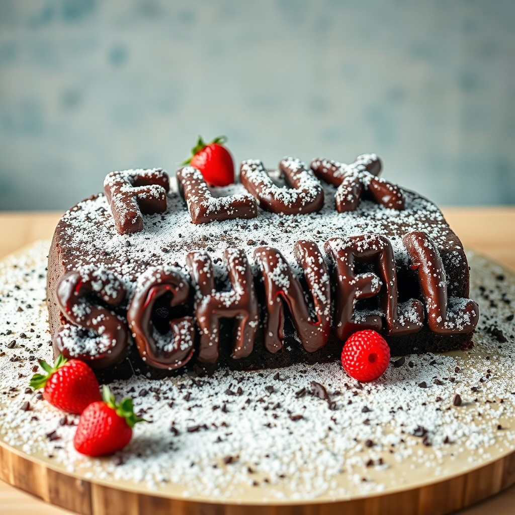 AI generated image by FLUX.1-schnell: black forest gateau cake spelling out the words "FLUX SCHNELL", tasty, food photography, dynamic shot