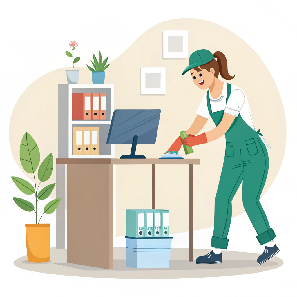 AI generated image by Red Panda AI: Servicio de limpieza a domicilio especializado en espacios pequeños y oficinas. Ofrecemos limpieza profunda y detallada con productos ecológicos.