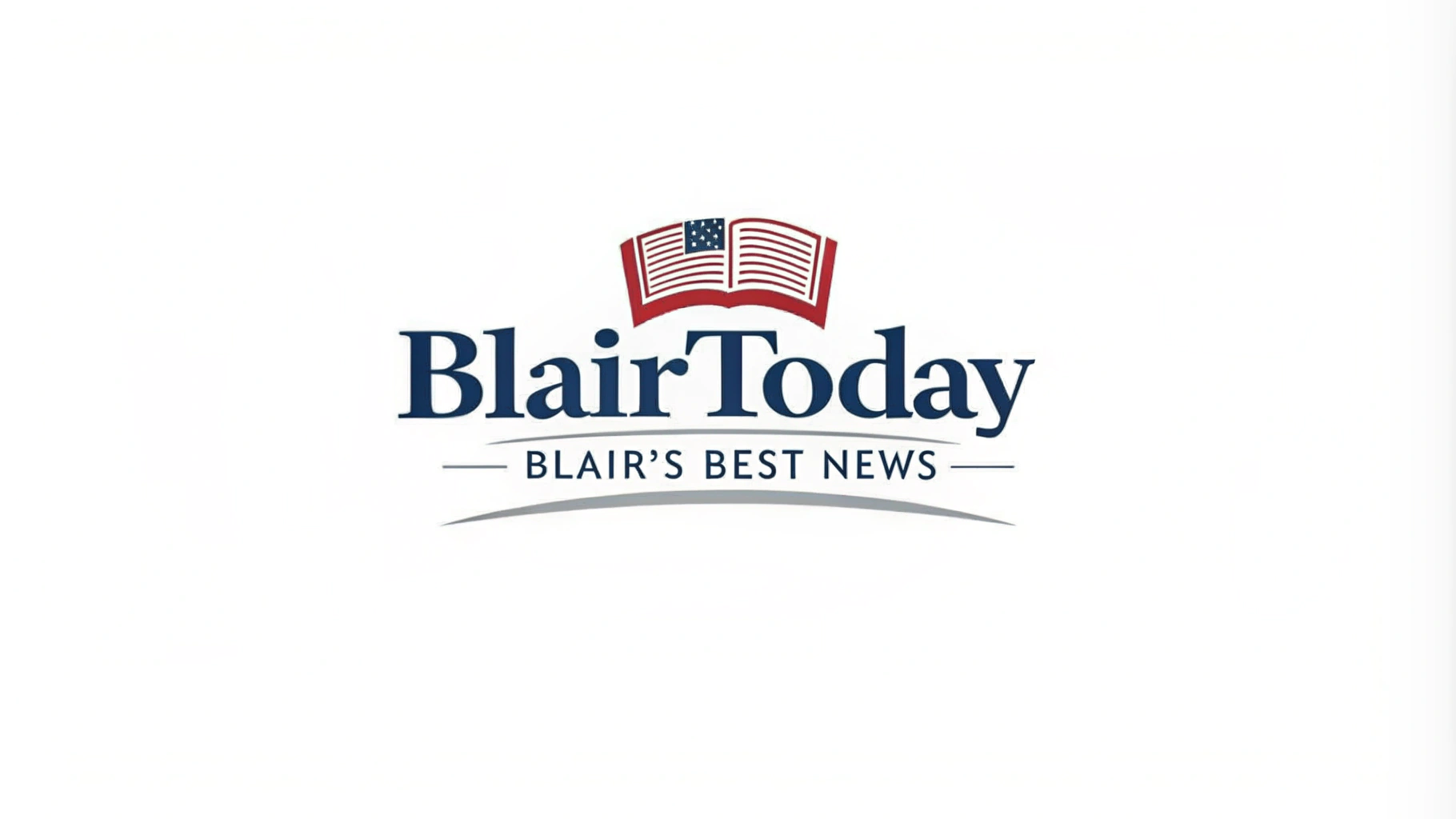 AI generated image by Red Panda AI: logo for online newspaper for the town of Blair, Nebraska. The text is "BlairToday" and the tagline is "Blair's Best News". the logo should be a flat file on white background, the logo should be an iconic newspaper-style logo