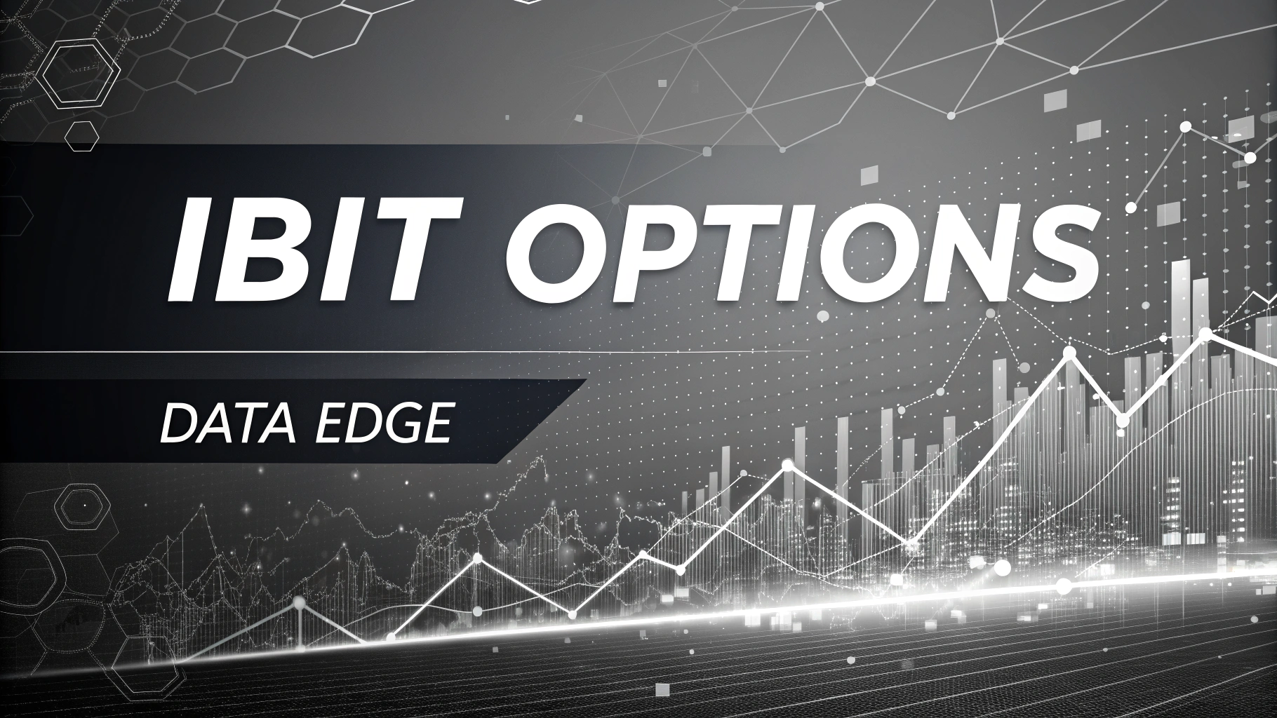 AI generated image by Red Panda AI: Futuristic banner for a blogpost, with stock used black and grey theme colors and elements of financial, investment in a financial article design "IBIT Options" & "Data Edge"