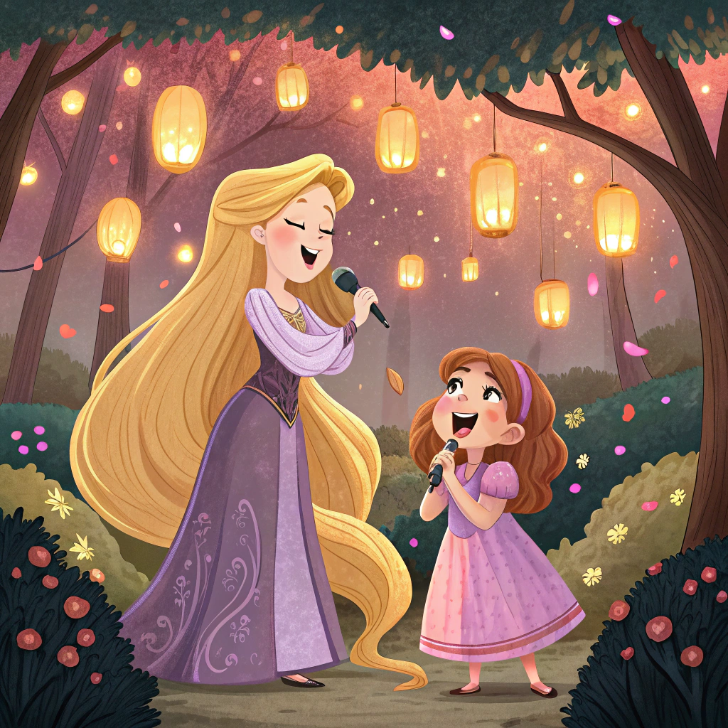 AI generated image by Red Panda AI: Arielle is singing with Raiponce