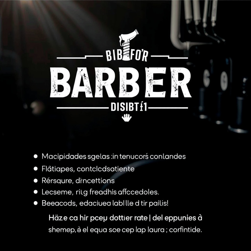 AI generated image by FLUX.1-schnell: A striking image with a theme for a barbershop advertisement that has the following text "¿Buscas herramientas y productos de calidad para cortes, afeitados y cuidado de la barba?
Tenemos lo fundamental para que tu barbería brille:
✂️ Máquinas, tijeras, navajas y peines
🧴 Aceites, pomadas, aftershaves y más
📦 ¡Envíos rápidos a Capital Federal y a todo el país!
📲 Haz tu pedido ahora y equipa tu barbería con lo mejor."