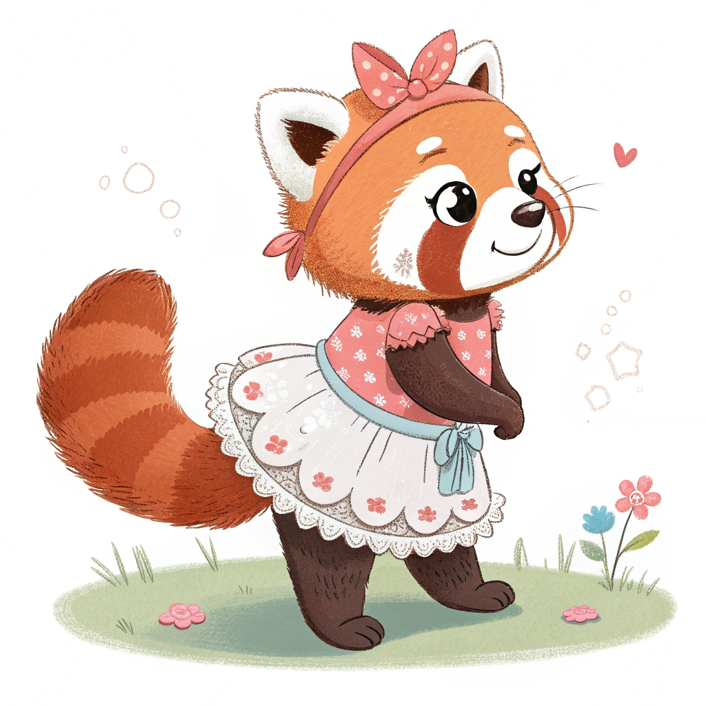 AI generated image by Red Panda AI: A red panda wearing a diaper and a frilly dress