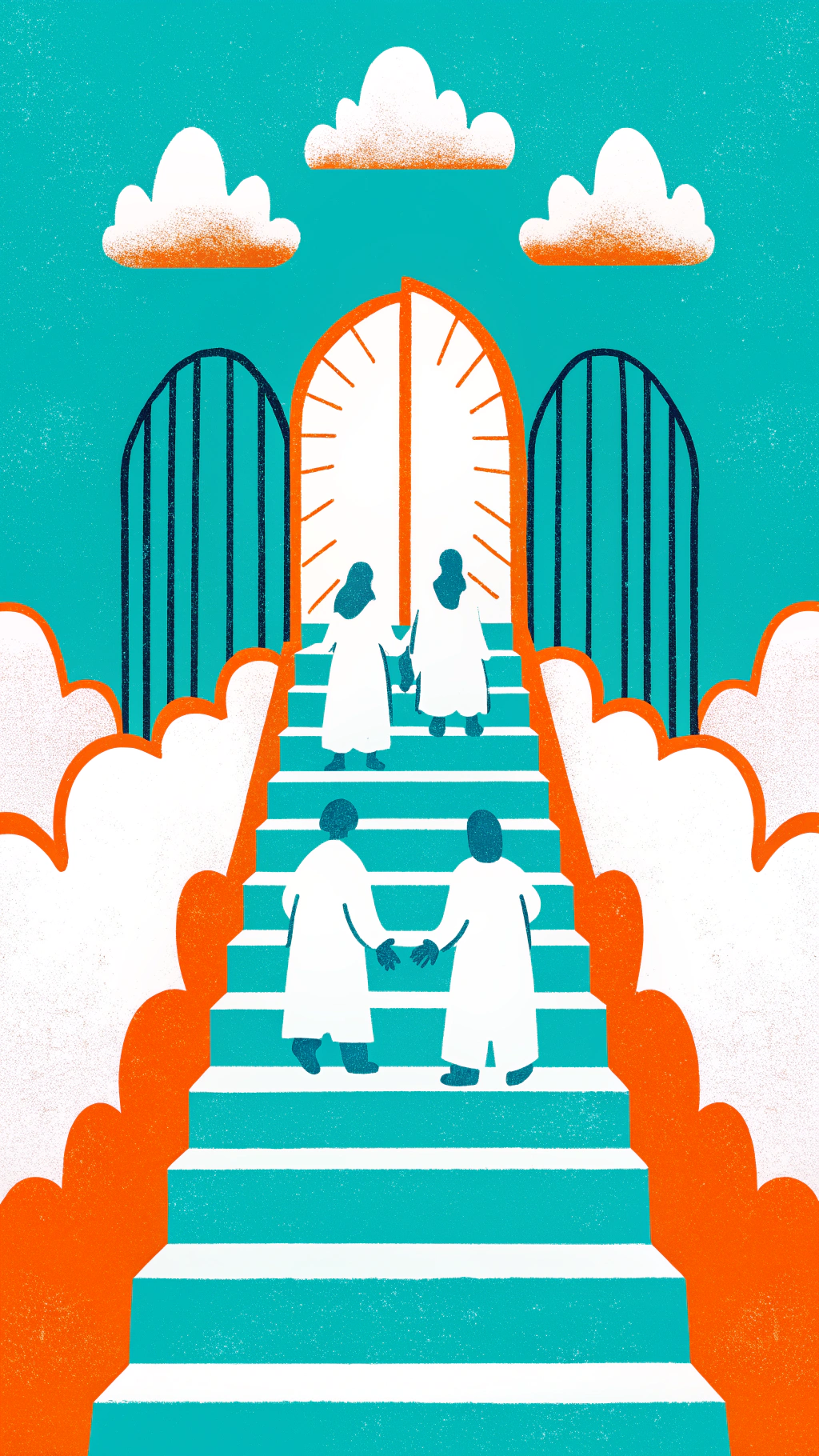 AI generated image by Red Panda AI: _"Create a highly detailed image of a grand staircase leading up to the sky and the Kingdom of Heaven. The stairs should be wide, made of gleaming white marble, and illuminated with a soft, heavenly glow. Surround the stairs with billowing, fluffy clouds, creating a sense of ascending through the sky.
At the top of the staircase, depict the gates of Heaven, made of pearl, glowing with divine light. Show people of all ages and backgrounds walking upwards on the stairs, dressed in white, with expressions of peace and joy on their faces, moving towards the heavenly gates. Include rays of golden sunlight breaking through the clouds, casting a warm and radiant light over the scene.
The sky should be a brilliant blue, with shades of pink and gold from the setting or rising sun. In the background, add hints of celestial beauty, such as distant angels or a faint rainbow, to enhance the sense of entering a holy and divine realm."_