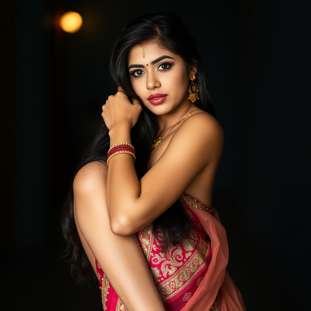 AI generated image by FLUX.1-schnell: a cute hot indian girl in sexy dress