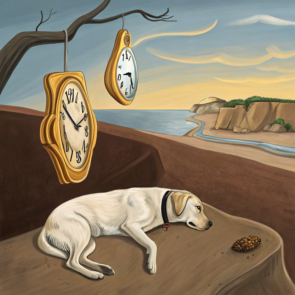 AI generated image by Red Panda AI: a dali painting. next to it, there is a dog