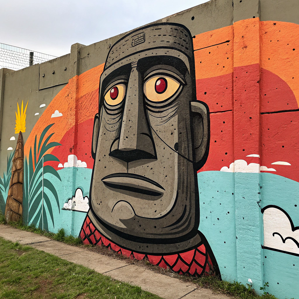 AI generated image by Red Panda AI: Hola puedes hacer un moai grafiteando en una pared best por favor