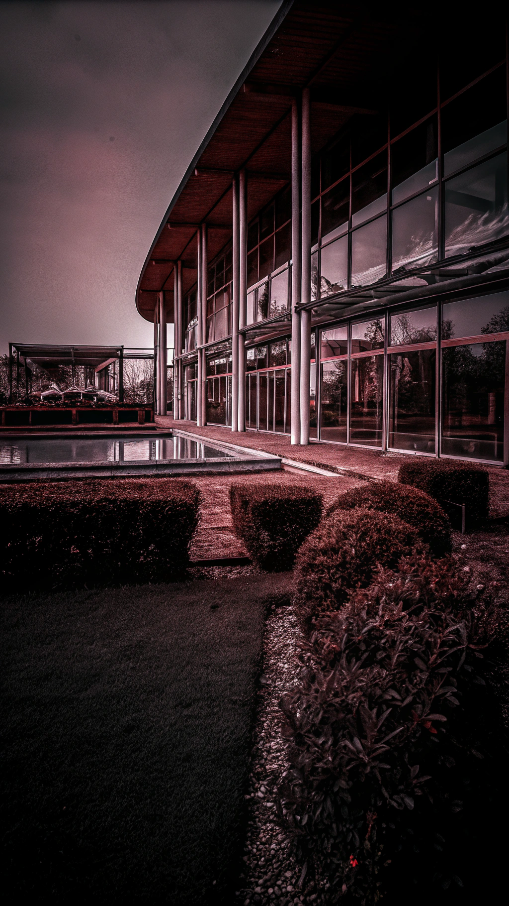 AI generated image by Red Panda AI: Edificio de entrada moderno de una piscina olímpica moderna