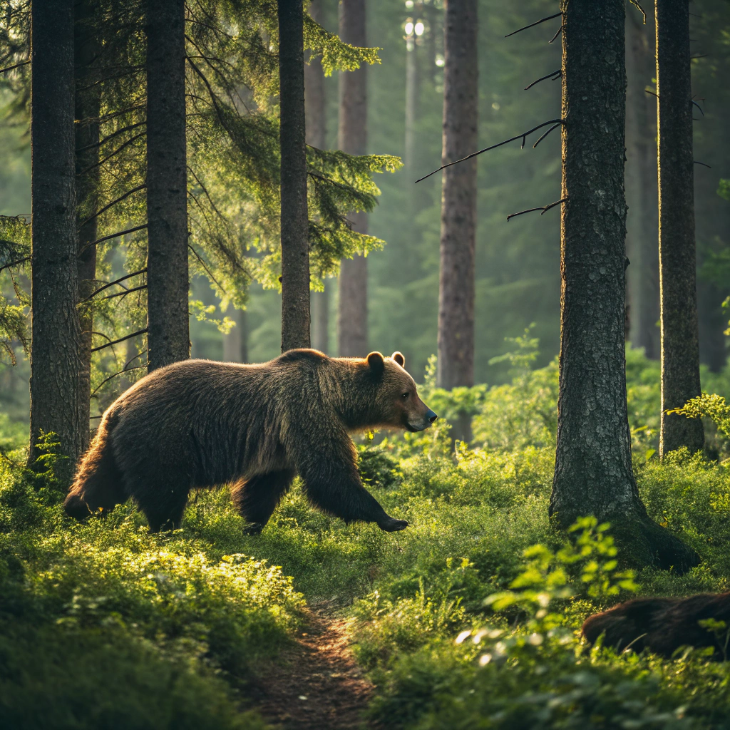AI generated image by FLUX.1-schnell: A bear in the forest
