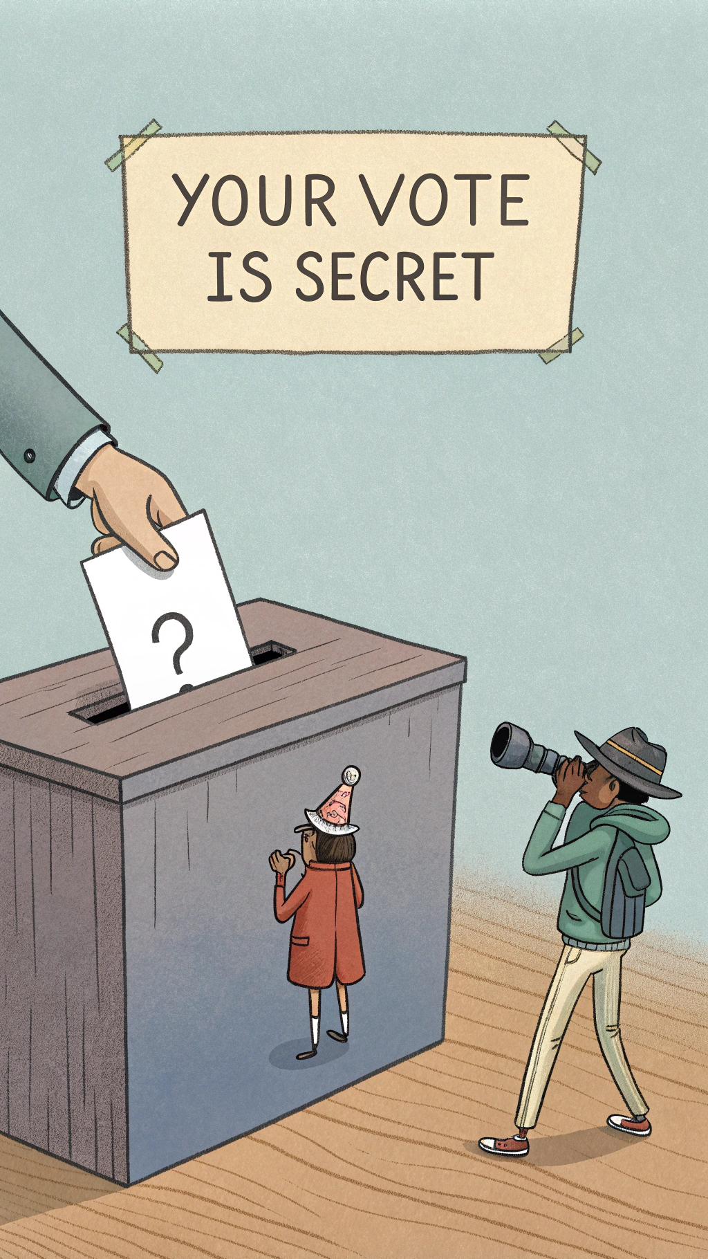 AI generated image by FLUX.1-schnell: Generate a picture/meme to depict "Your Vote is Secret"