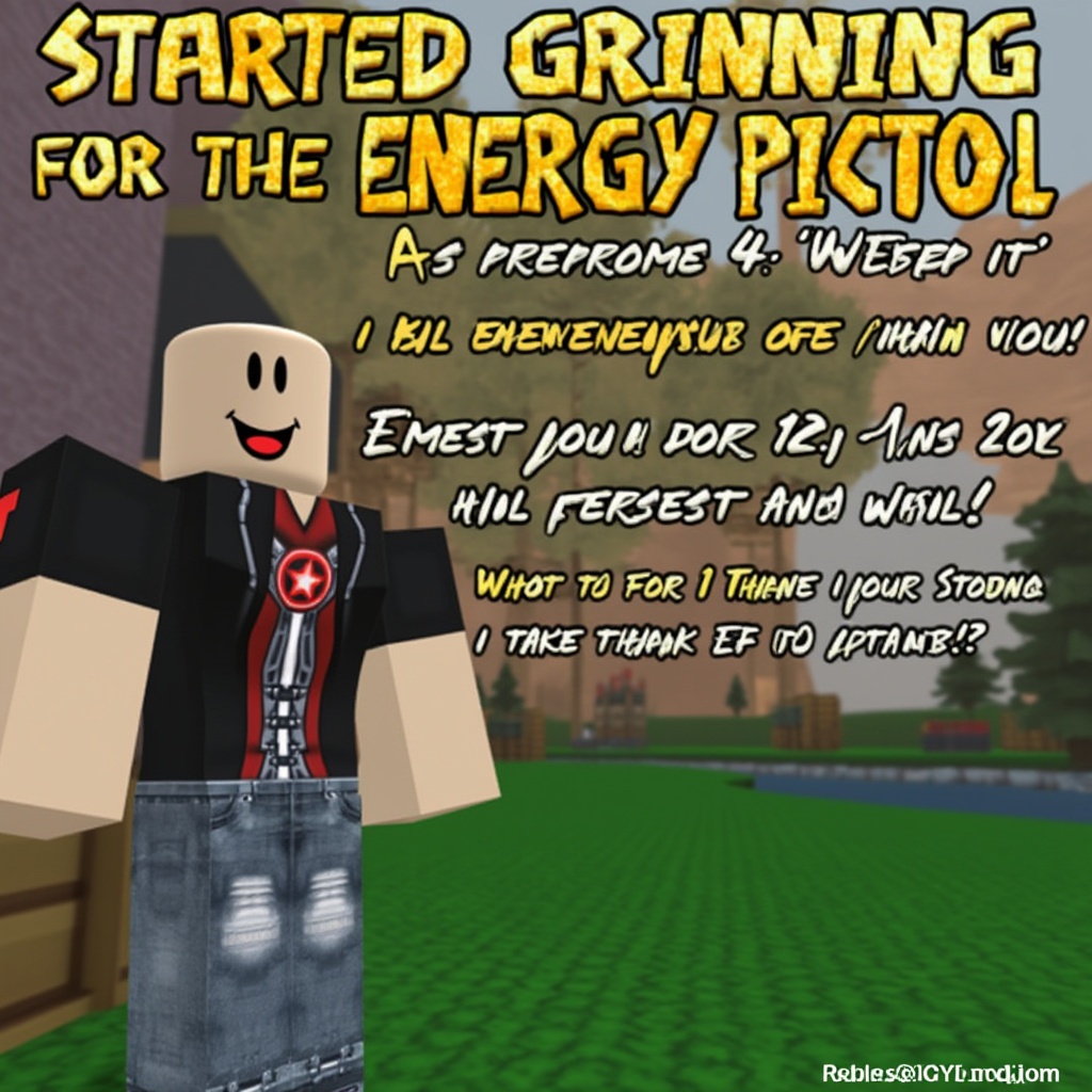 AI generated image by FLUX.1-pro: I want to create a poster for my YouTube video and this is what it is about
I Started Grinding for the Energy Pistol – Roblox Day 1 Progress!”