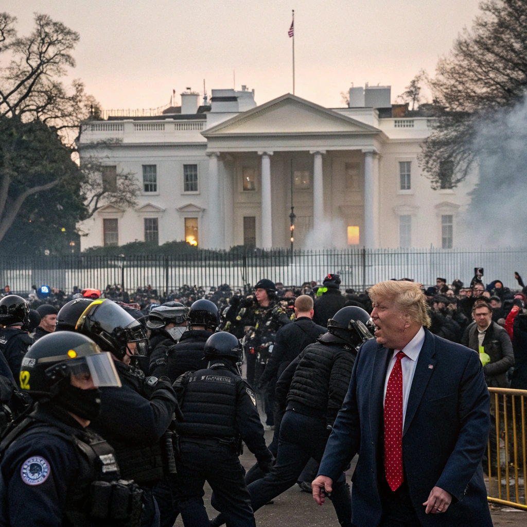 AI generated image by Red Panda AI: Trump impeached and dragged out from white house