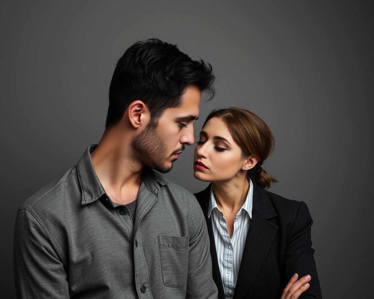 AI generated image by FLUX.1-schnell: creame la imagen de un hombre soñador y una mujer practica y decidida