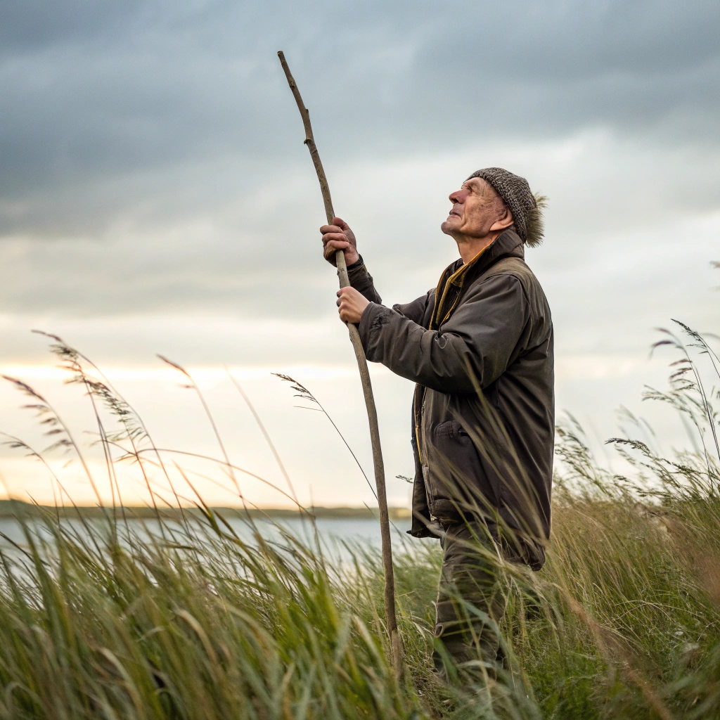 AI generated image by Red Panda AI: An enthusiastic rod diviner, searching for water