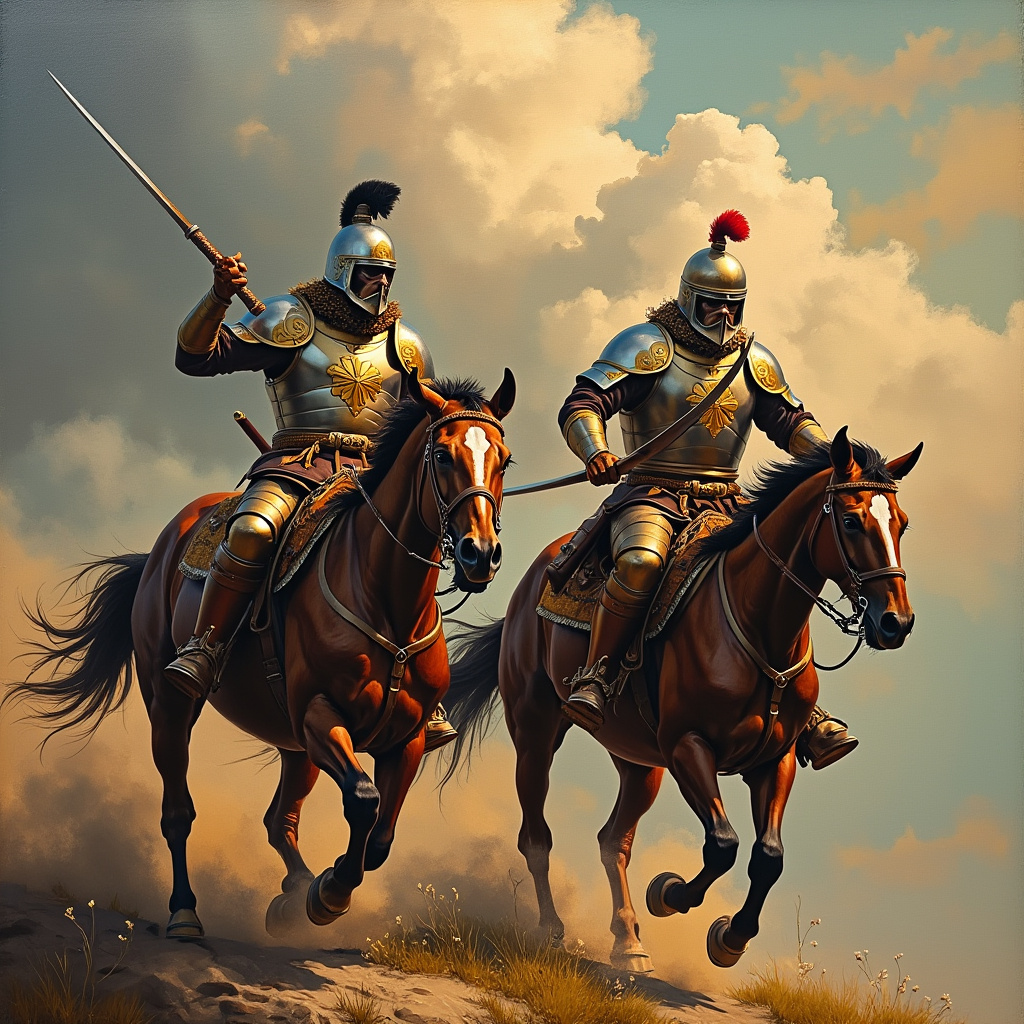 AI generated image by FLUX.1-pro: oil painting warriors