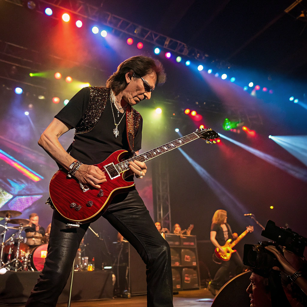 AI generated image by Red Panda AI: Steve Vai as a guitarist on stage