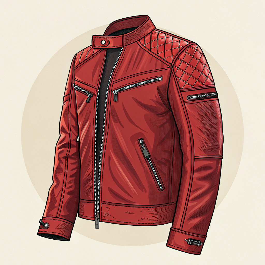 AI generated image by Red Panda AI: combinacion de ropa de chaqueta roja de cuero de free fire