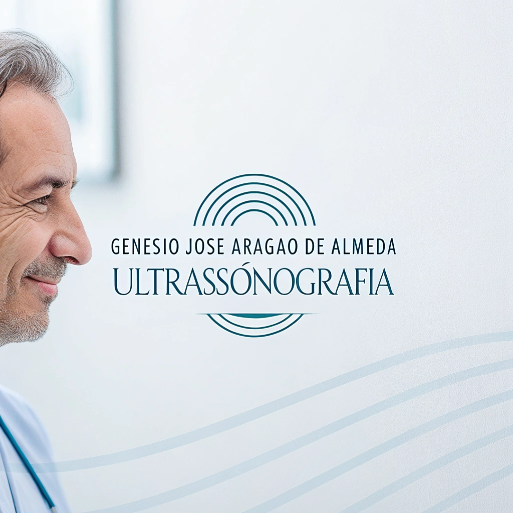 AI generated image by FLUX.1-schnell: Um logotipo profissional e moderno para uma clínica de ultrassom com um logo estilizado escrito Genesio José Aragão de Almeida. O design deve ter uma aparência elegante e limpa, possivelmente com um gradiente suave ou arte de linha para evocar uma sensação de precisão e perícia médica. O texto 'Ultrassonografia' deve aparecer abaixo do logo ou como parte do logo em uma fonte refinada e minimalista, com espaçamento e alinhamento sutis para uma composição equilibrada. Esquema de cores em tons de cinza ou azuis suaves para transmitir uma estética calma e clínica.
