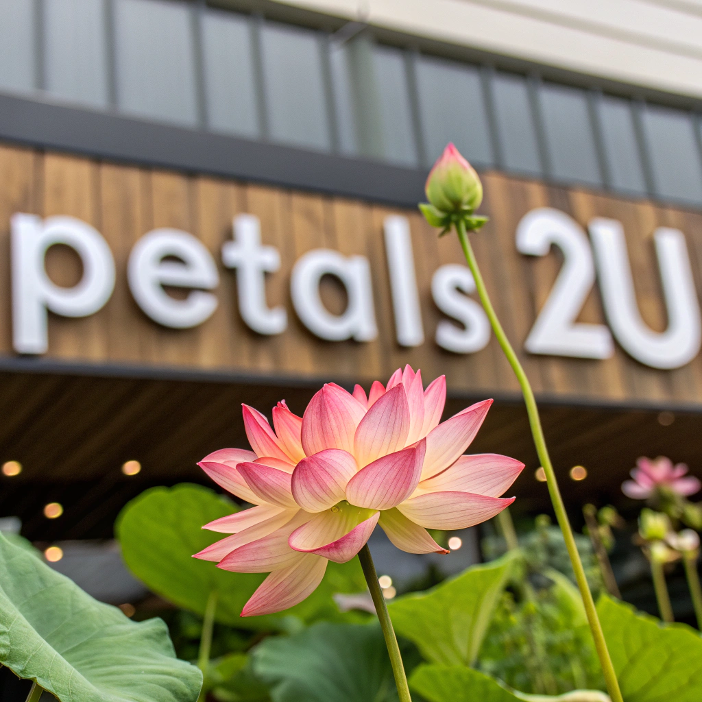 AI generated image by Red Panda AI: Fresh flower with petals2u signage