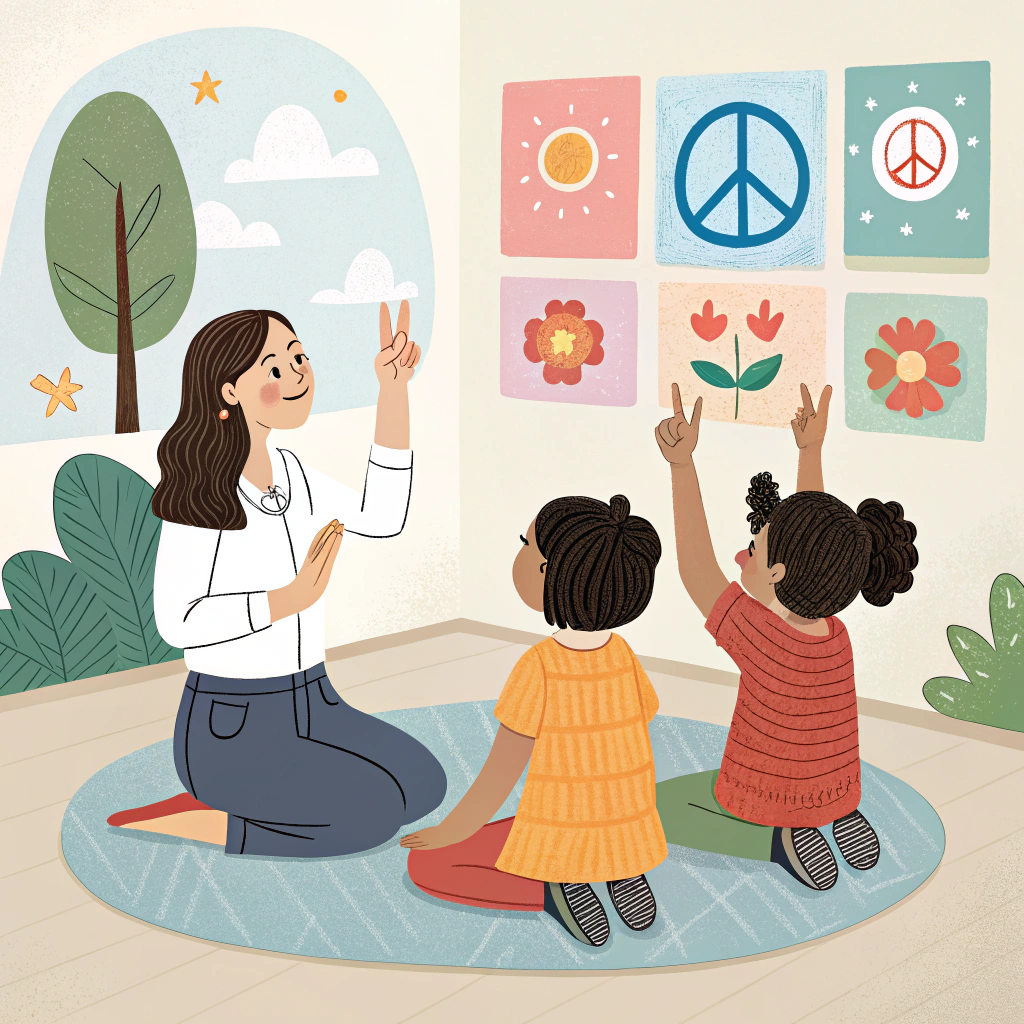 AI generated image by Red Panda AI: creame una imagen sobre Técnicas de mediación y resolución de conflictos en el aula basada en la pedagogia para la paz