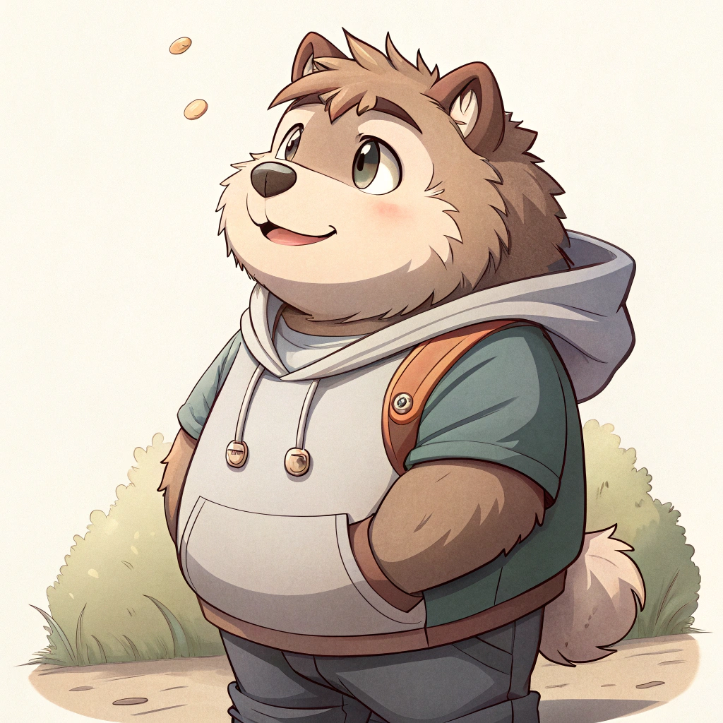 AI generated image by Red Panda AI: "Create an anime-style illustration of a young, chubby, teenage furry character in a Bara aesthetic. The character is a cute, soft, and friendly anthropomorphic animal (e.g., a bear, dog, or wolf) with a chubby, rounded build. He should look friendly and approachable, embodying a warm, gentle vibe typical of the ‘furry’ community. The character is a part of a relaxed, LGBTQ-friendly setting but with the focus on him being a sweet, youthful character rather than any explicit theme. The background is simple, drawing attention to the character’s soft expression and cheerful demeanor."