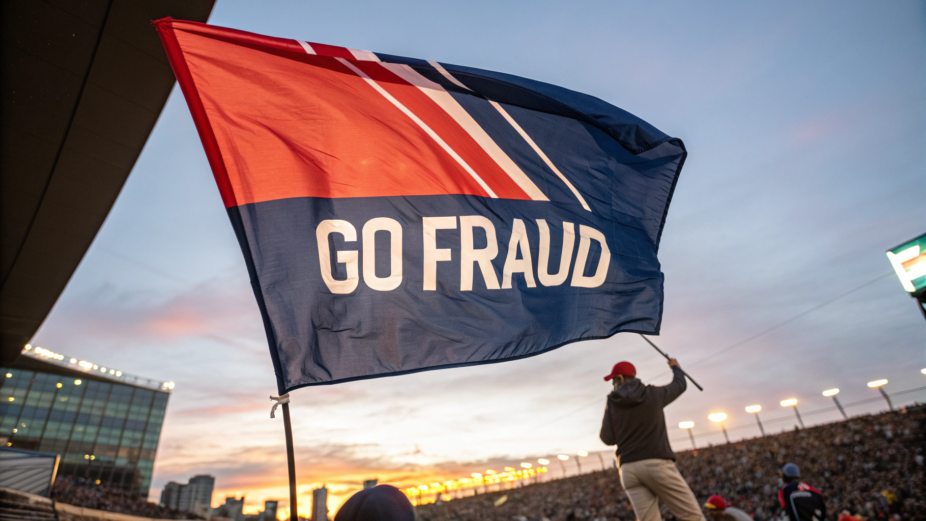 AI generated image by Red Panda AI: a sports flag that says "go fraud" on it