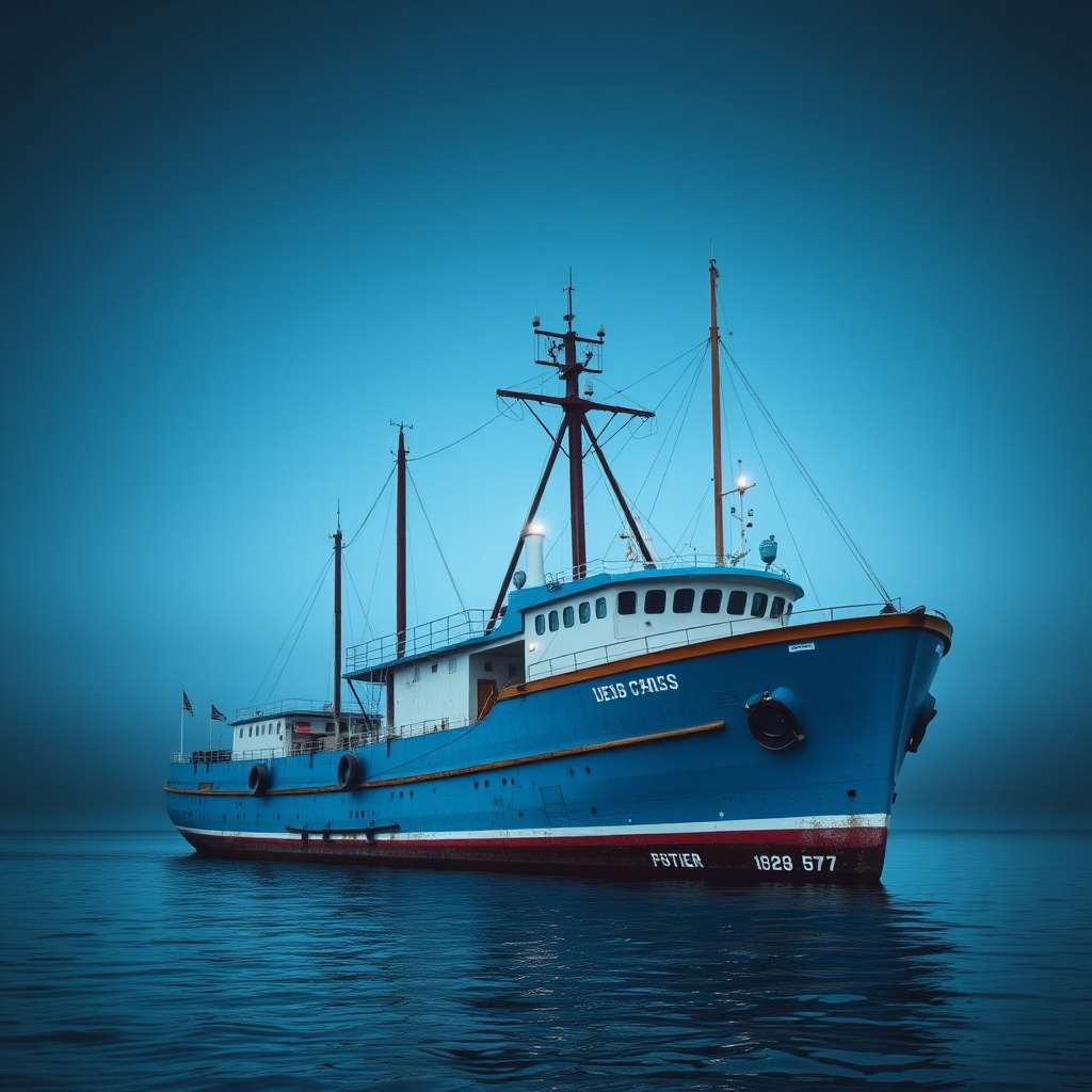 AI generated image by FLUX.1-schnell: a blue ship