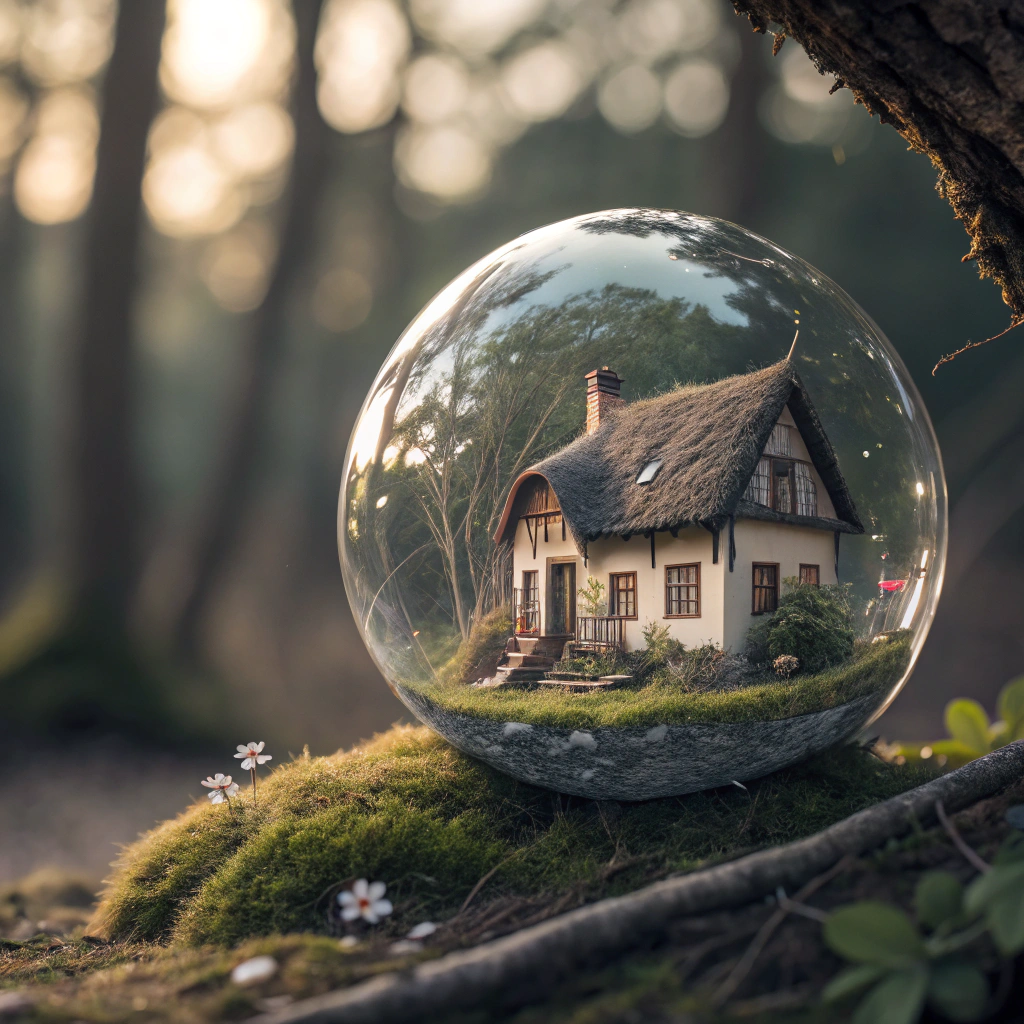 AI generated image by Red Panda AI: crystal ball with a house inside