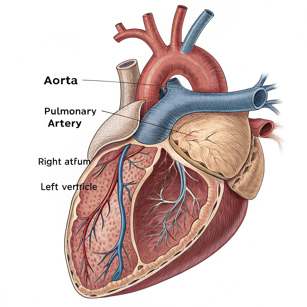 AI generated image by Red Panda AI: anatomically correct heart, side view