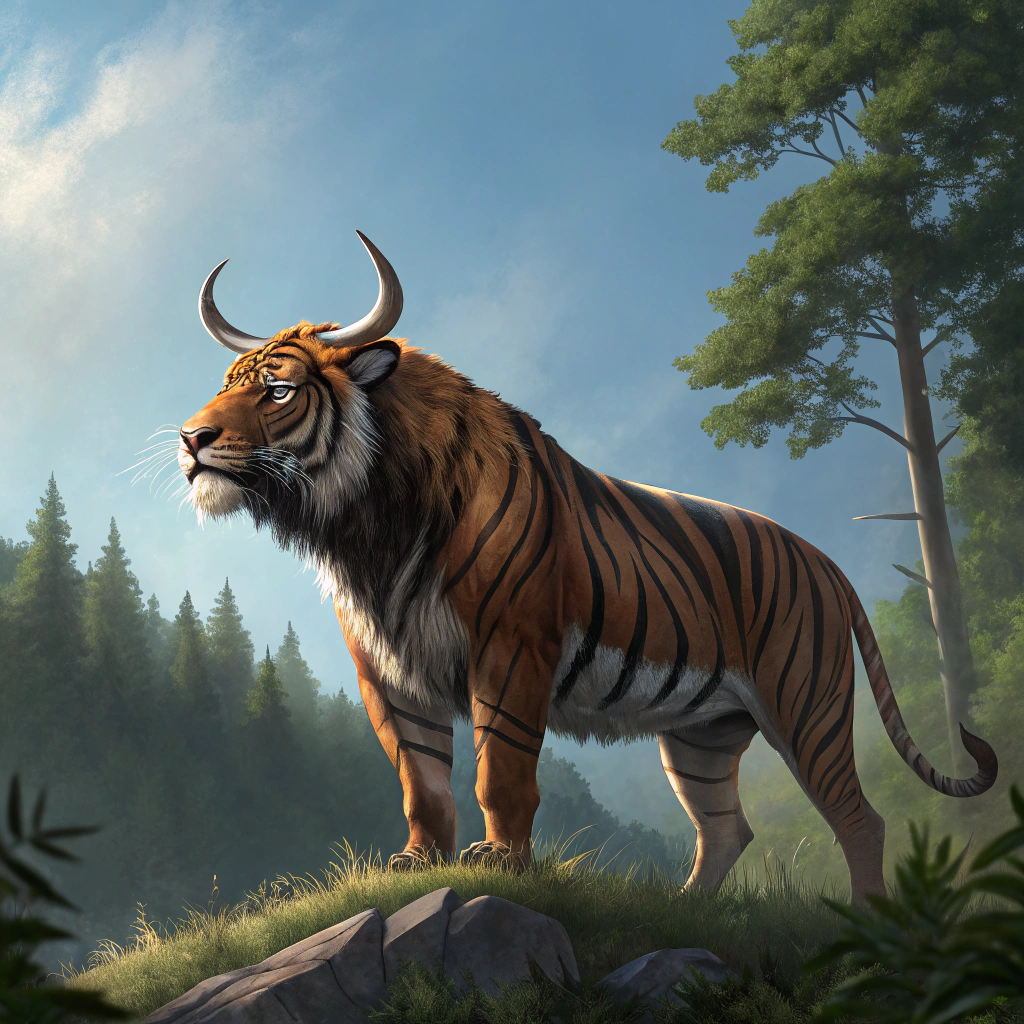 AI generated image by Red Panda AI: animal mitologico mitad toro mitad tigre