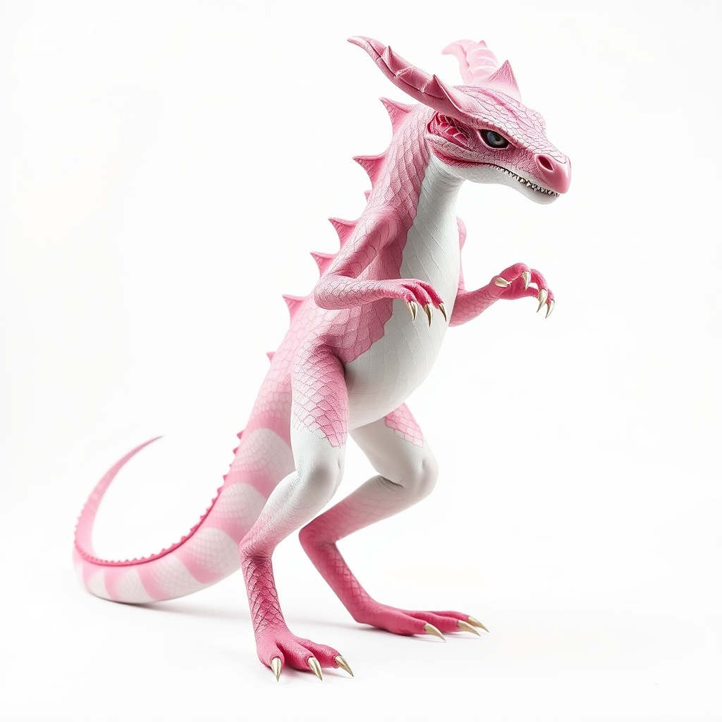 AI generated image by FLUX.1-schnell: anthro Kobald, White background. female, full body, pink scales,