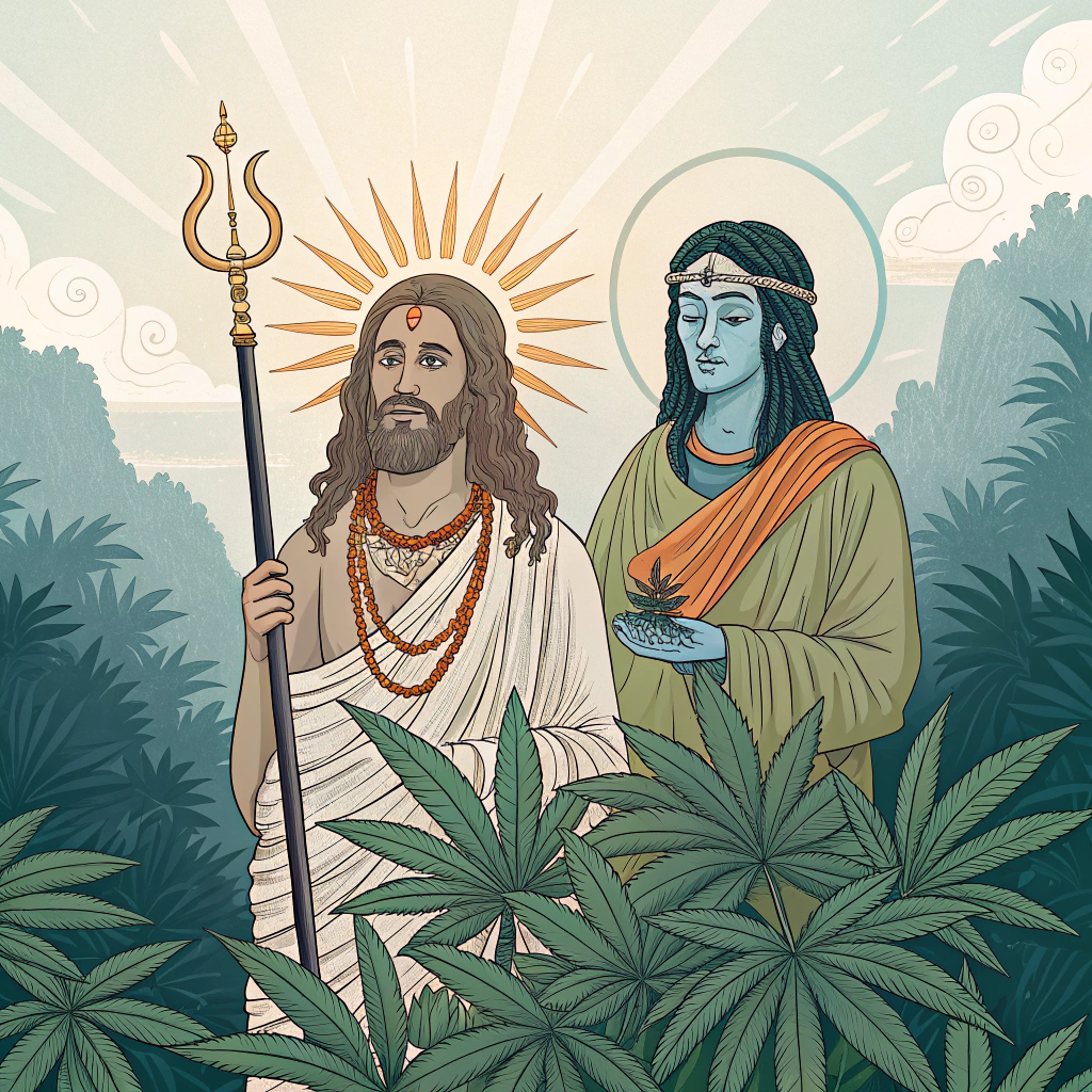 AI generated image by Red Panda AI: Jesus e Shiva consagrando ayahuasca juntoa