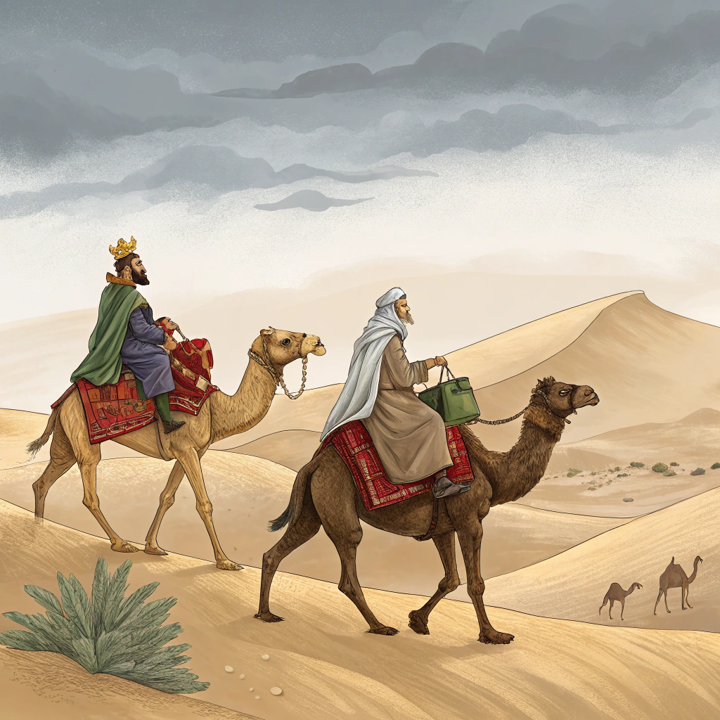 AI generated image by Red Panda AI: Los tres reyes magos en camello