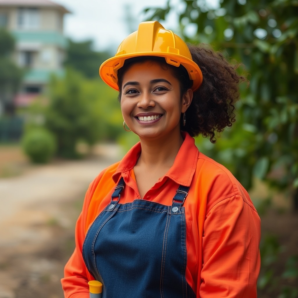 AI generated image by FLUX.1-schnell: Mulher loira cabelos ondulados de engenharia civil em uma obra