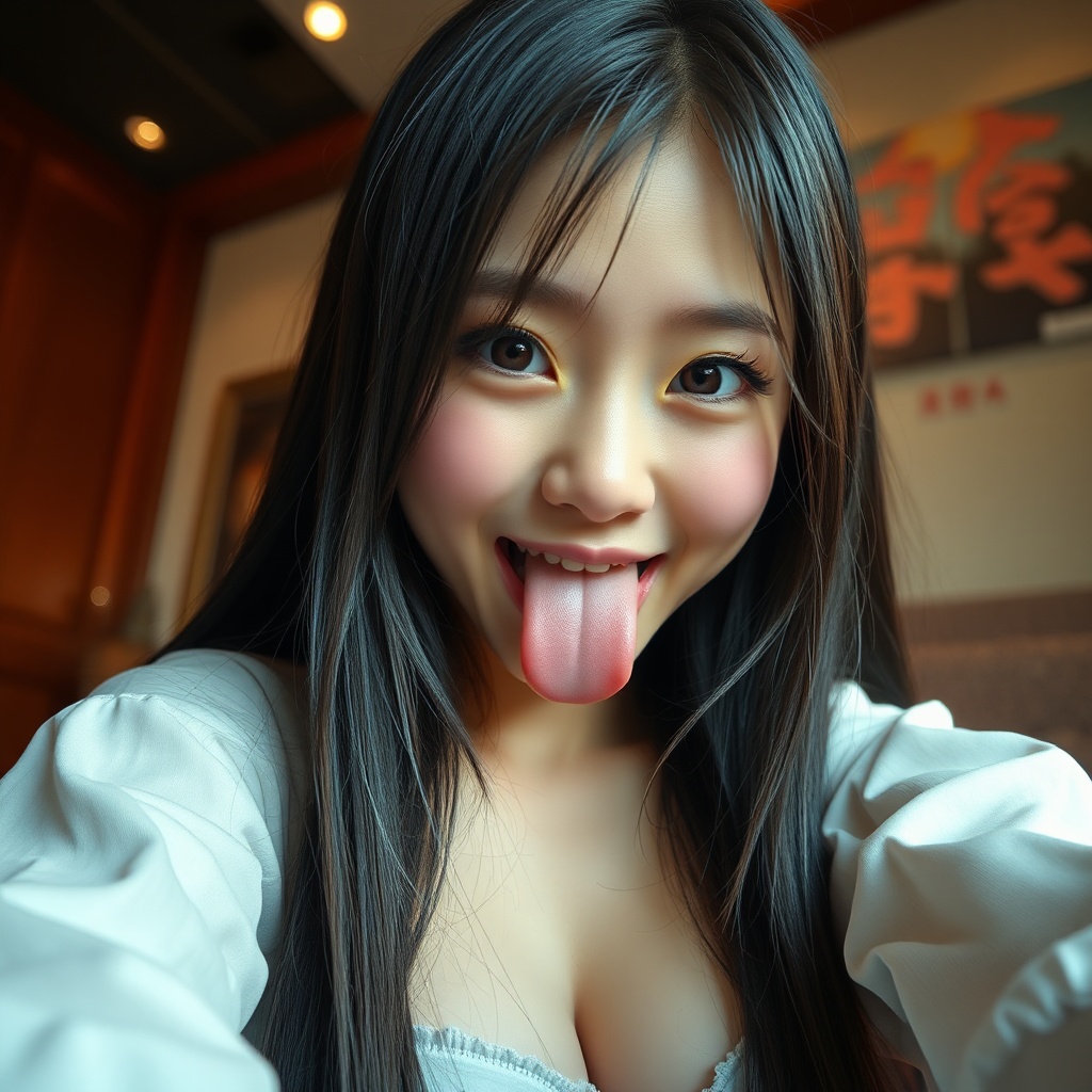 AI generated image by FLUX.1-schnell: girl is so cute Girl cute face smile long-up angle inside Wearing cosplay random sexy porn pose black hair
very very big boobs
her breast sagging from the clothes
the dress shows her breasts clearly.
american girl
blonde hair
“A hyper-realistic, 8K resolution photo of a 14-year-old women with an exaggerated ahegao facial expression; wide, squinty eyes, horny, slightly open mouth with tongue sticking out and flushed cheeks. Her hair is straight and long and she has a mischievous looks