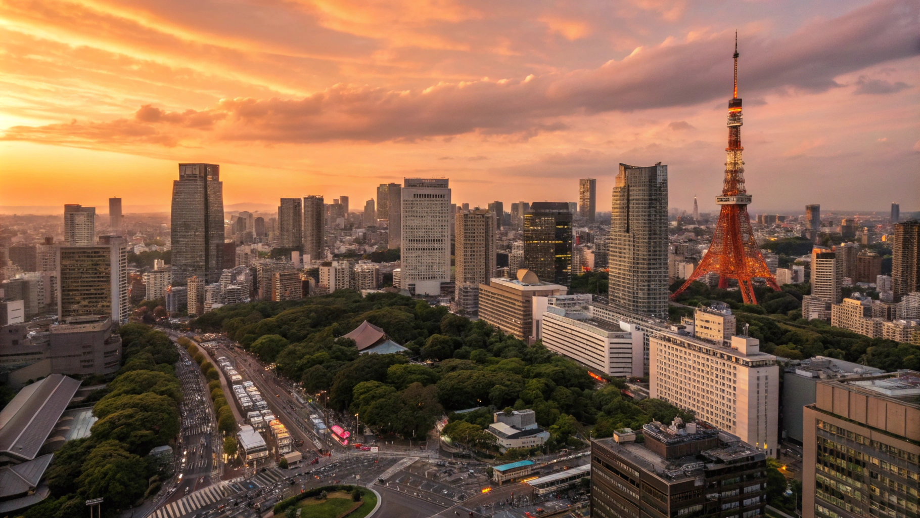 AI generated image by Red Panda AI: Tokyo city bird view at sunset