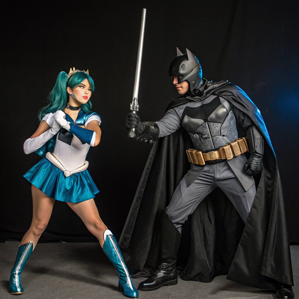 AI generated image by Red Panda AI: Sailor Neptune and Batman