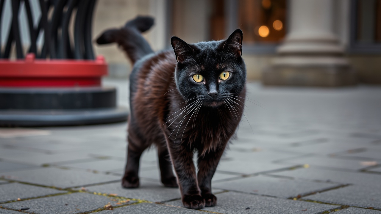 AI generated image by FLUX.1-schnell: schwarze Katze in Dresden