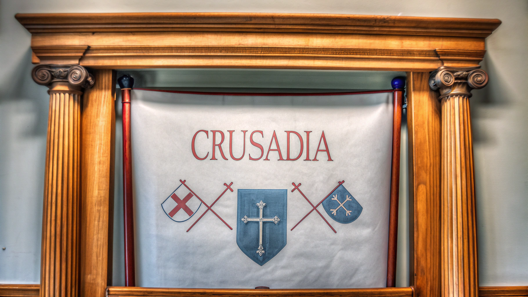 AI generated image by Red Panda AI: A medieval themed kingdom named "Crusadia", I need the word Crusadia to be clearly visible and also a clean background. It is a fitness community that I plan to launch