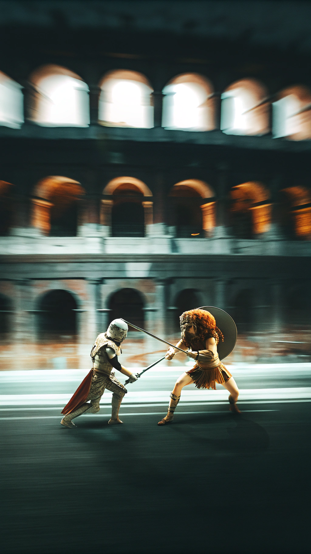 AI generated image by Red Panda AI: gladiadores romanos peleando contra leones