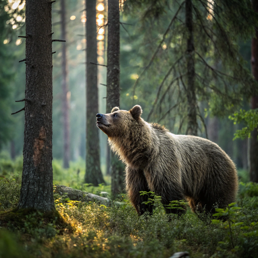 AI generated image by FLUX.1-schnell: A bear in the forest