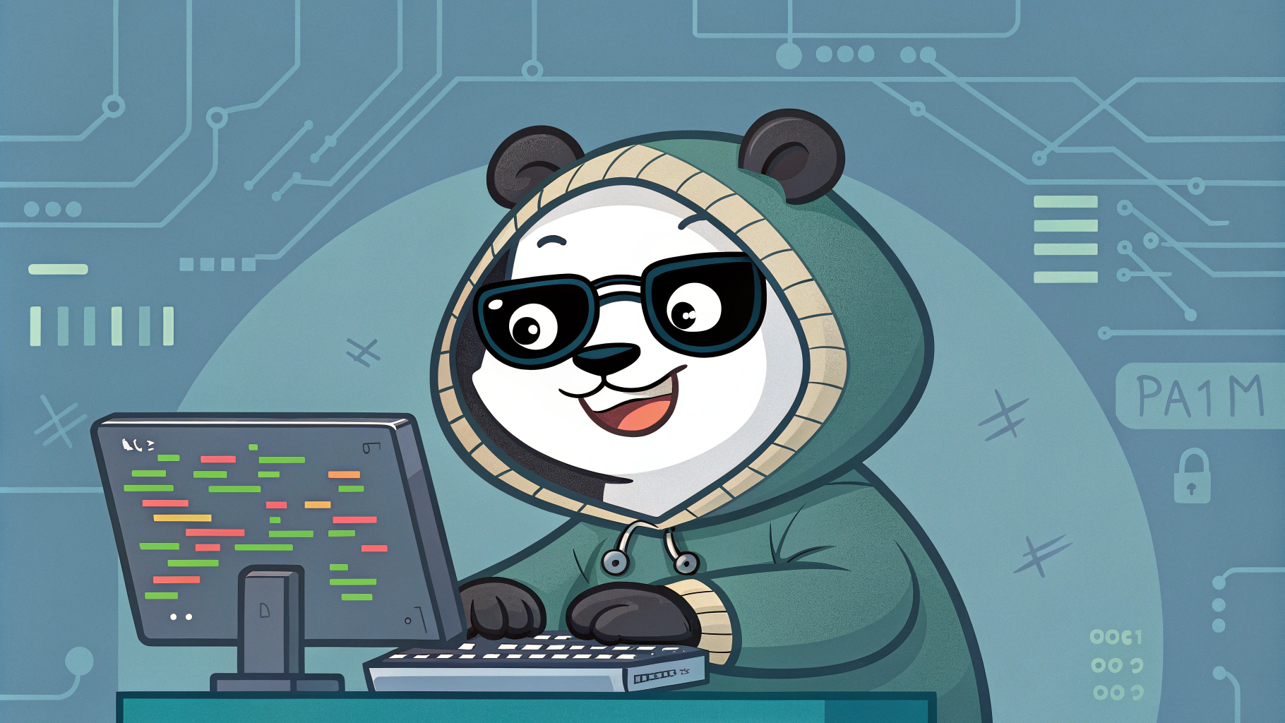 AI generated image by Red Panda AI: Cartoon panda hacker