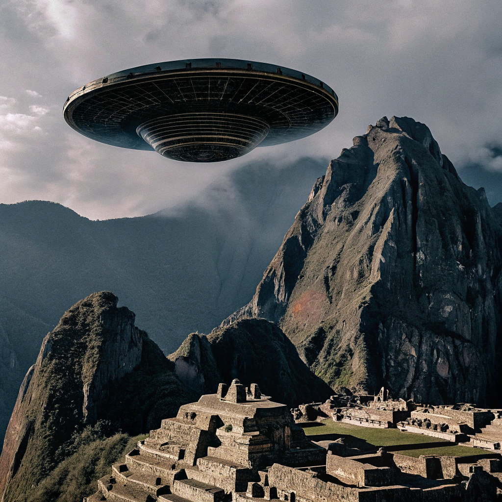 AI generated image by Red Panda AI: Flying saucer above Machu Picchu