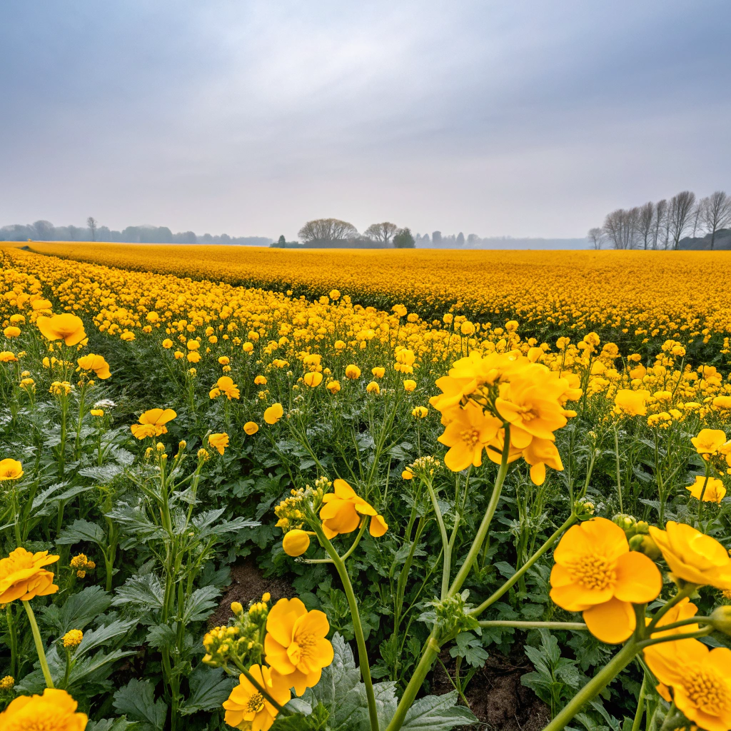 AI generated image by Red Panda AI: A flower field in full bloom with yellow blossoms