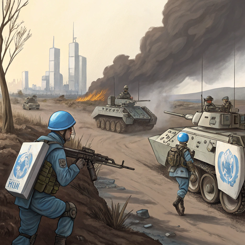 AI generated image by Red Panda AI: Créame una imagen de la ONU en combate contra rusia