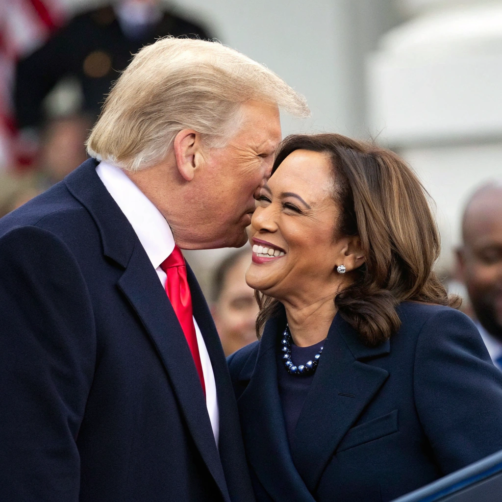 AI generated image by Red Panda AI: Trump et Harris qui s’embrassent sur la boyche
