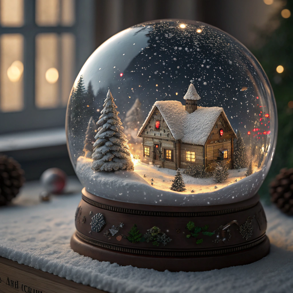 AI generated image by Red Panda AI: Inside a delicately crafted snow globe, a realistically depicted Santa's village comes to life as snow gently falls over the charming scene. The miniature village is a picturesque winter wonderland, complete with cozy cottages, twinkling lights, and jolly Santas spreading...